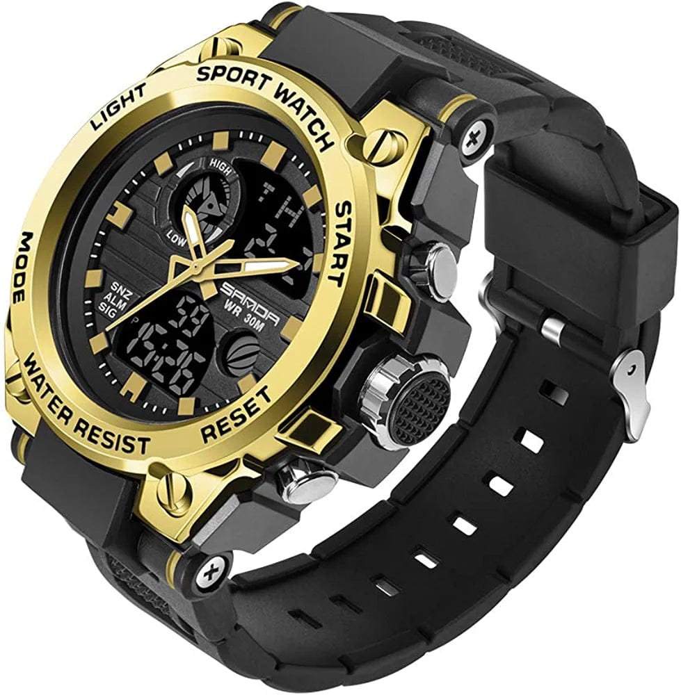 Men'S Watches Sports Outdoor Waterproof Military Watch Date Multi Function Tactics LED Alarm Stopwatch 26_Gold
