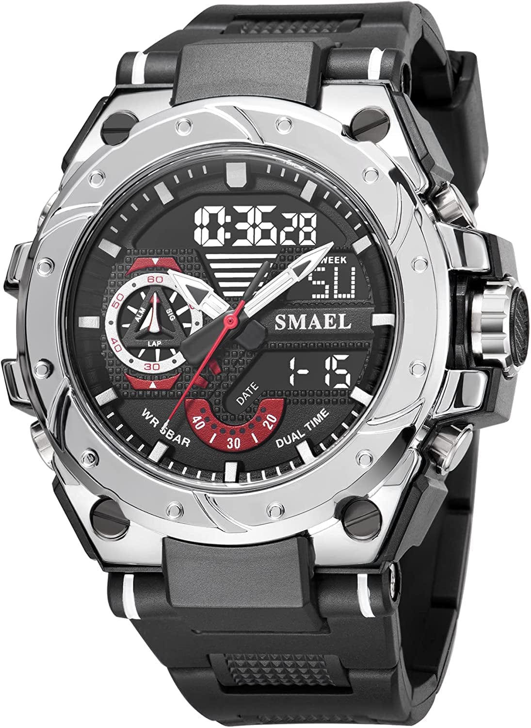 Men'S Watches Sports Outdoor Waterproof Military Watch Date Multi Function Tactics LED Alarm Stopwatch 02_8060_Silver