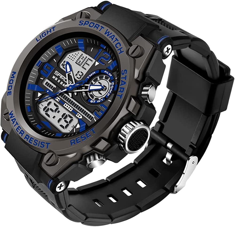 Men'S Watches Sports Outdoor Waterproof Military Watch Date Multi Function Tactics LED Alarm Stopwatch 6024_Blue