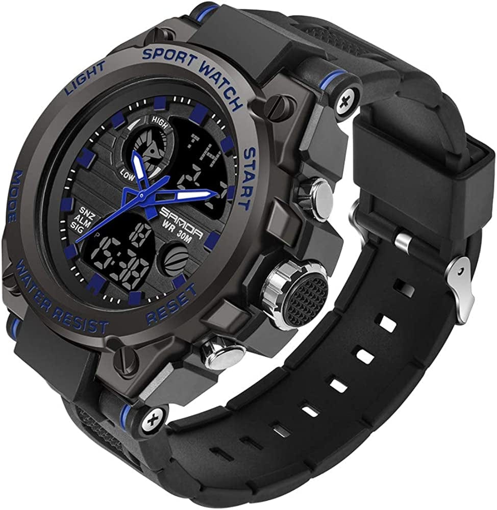 Men'S Watches Sports Outdoor Waterproof Military Watch Date Multi Function Tactics LED Alarm Stopwatch 26_Blue