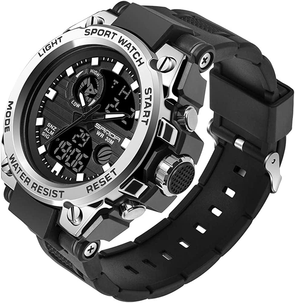 Men'S Watches Sports Outdoor Waterproof Military Watch Date Multi Function Tactics LED Alarm Stopwatch 26_Silver