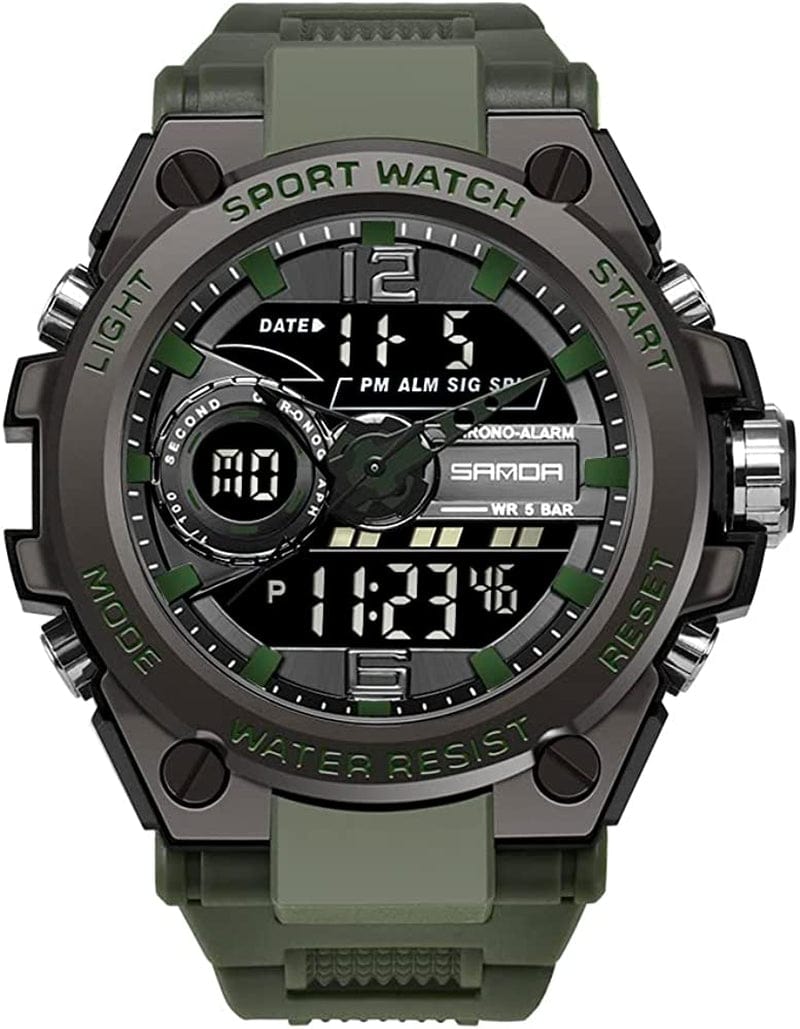 Men'S Watches Sports Outdoor Waterproof Military Watch Date Multi Function Tactics LED Alarm Stopwatch 6092_Green