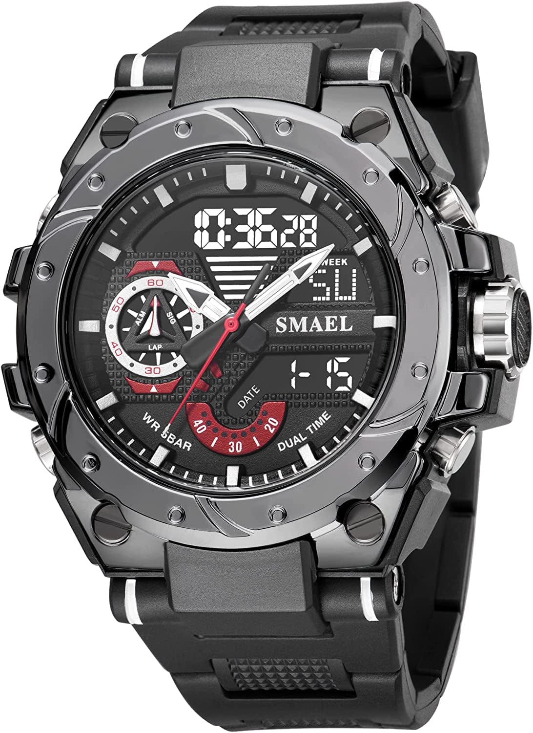 Men'S Watches Sports Outdoor Waterproof Military Watch Date Multi Function Tactics LED Alarm Stopwatch 03_8060_Black