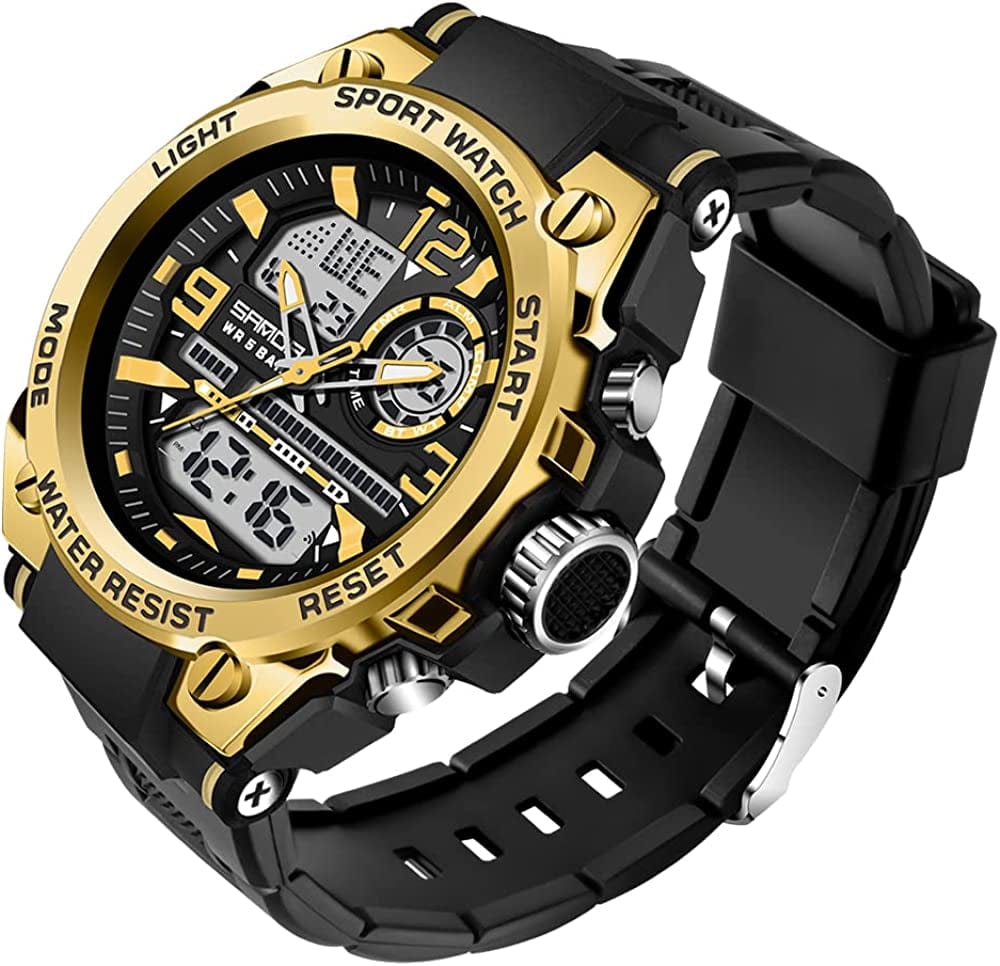 Men'S Watches Sports Outdoor Waterproof Military Watch Date Multi Function Tactics LED Alarm Stopwatch 6024_Gold