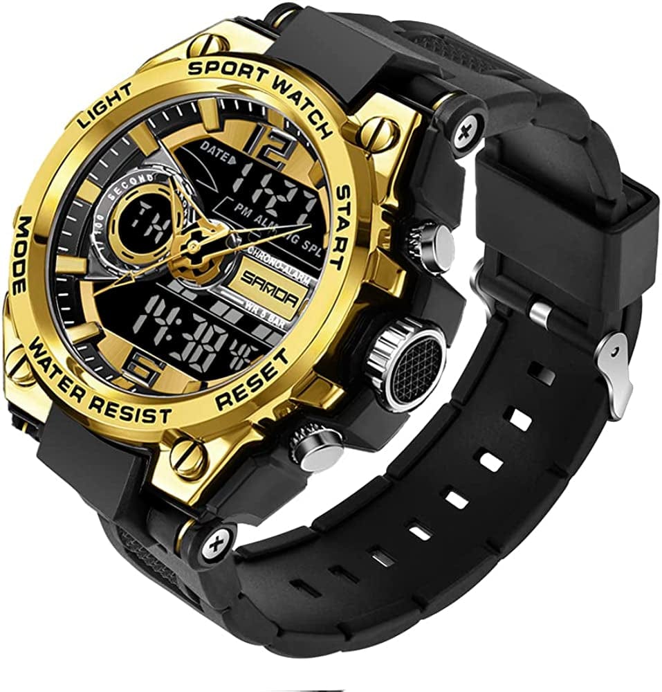 Men'S Watches Sports Outdoor Waterproof Military Watch Date Multi Function Tactics LED Alarm Stopwatch 6092_Gold 08