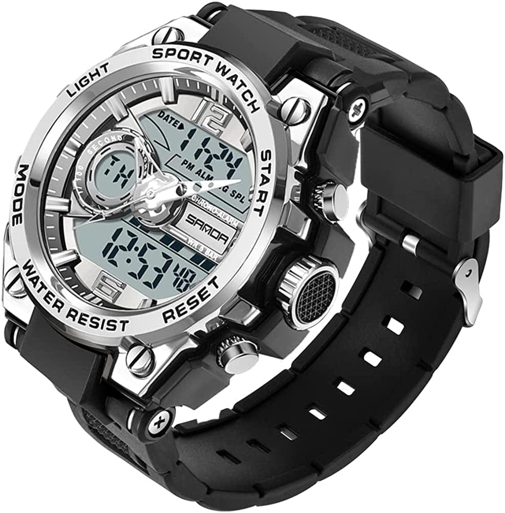 Men'S Watches Sports Outdoor Waterproof Military Watch Date Multi Function Tactics LED Alarm Stopwatch 6092_Silver