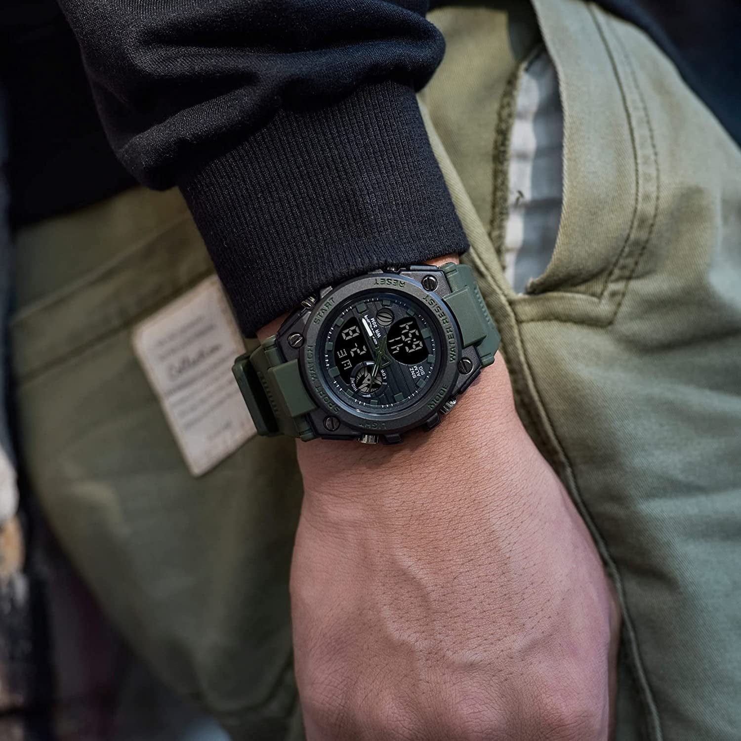 Men'S Watches Sports Outdoor Waterproof Military Watch Date Multi Function Tactics LED Alarm Stopwatch