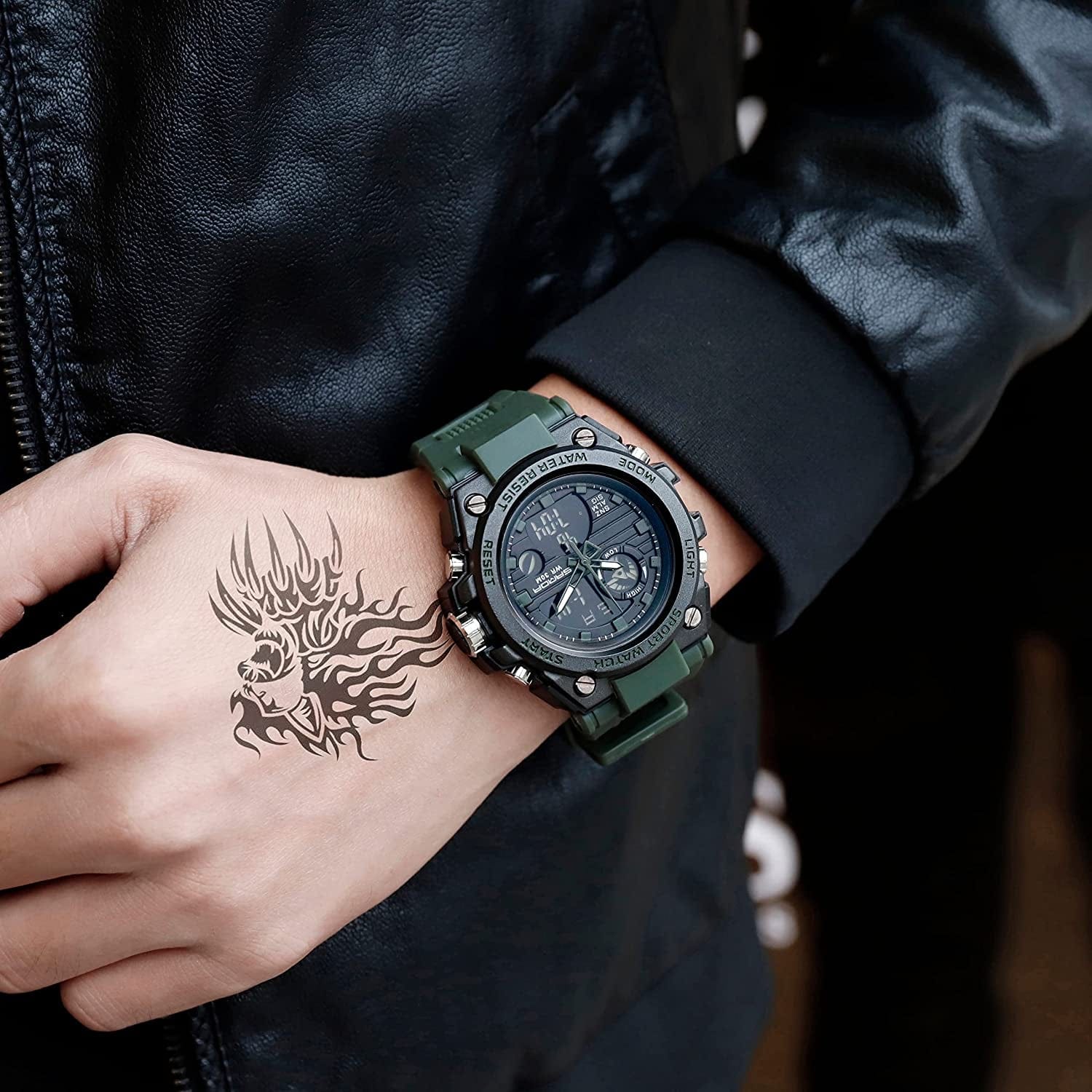 Men'S Watches Sports Outdoor Waterproof Military Watch Date Multi Function Tactics LED Alarm Stopwatch