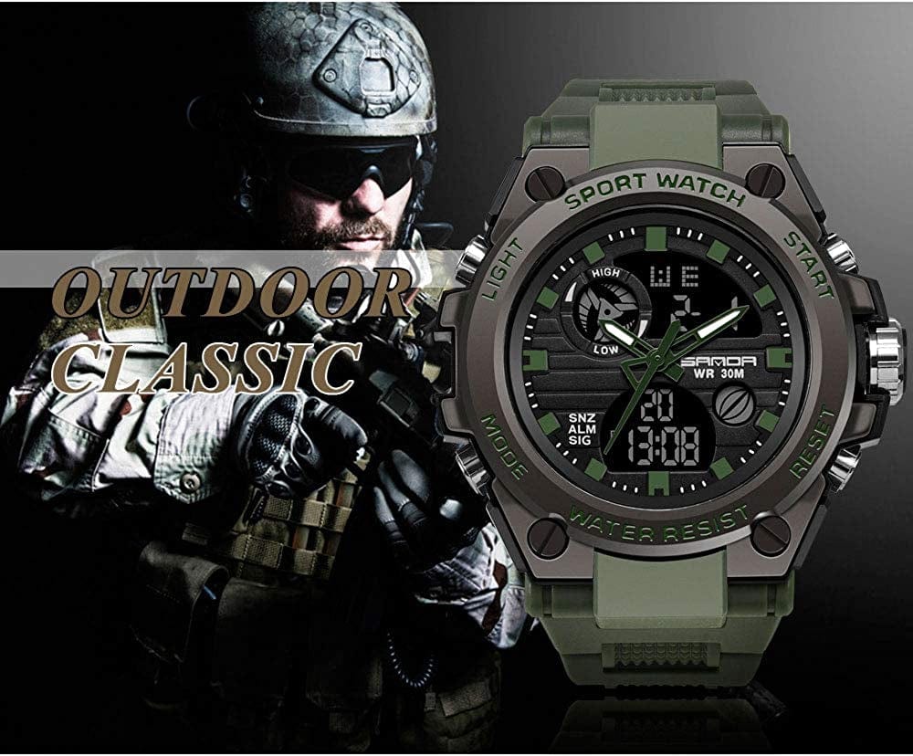 Men'S Watches Sports Outdoor Waterproof Military Watch Date Multi Function Tactics LED Alarm Stopwatch