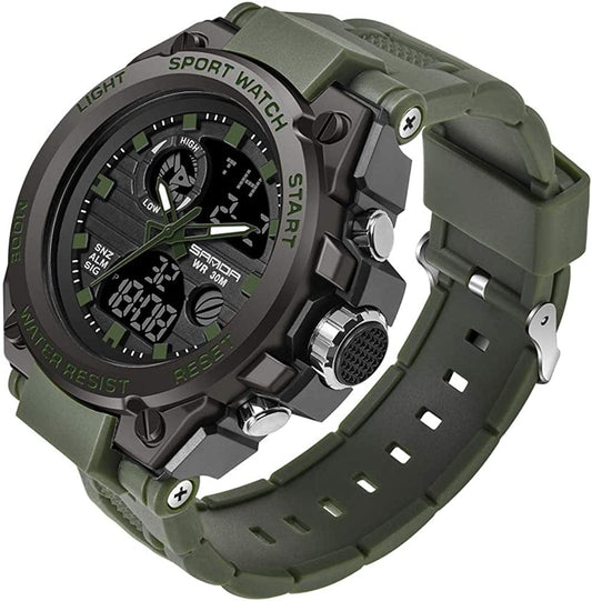 Men'S Watches Sports Outdoor Waterproof Military Watch Date Multi Function Tactics LED Alarm Stopwatch 26_Green