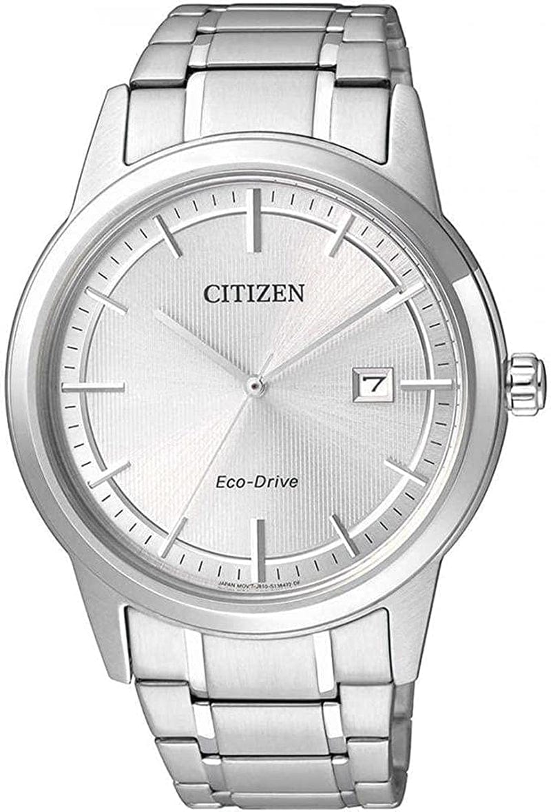 Mens Analogue Eco-Drive Watch White/Silver