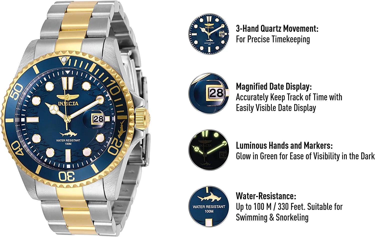 Mens Pro Diver Quartz Watch, Two Tone, 30021