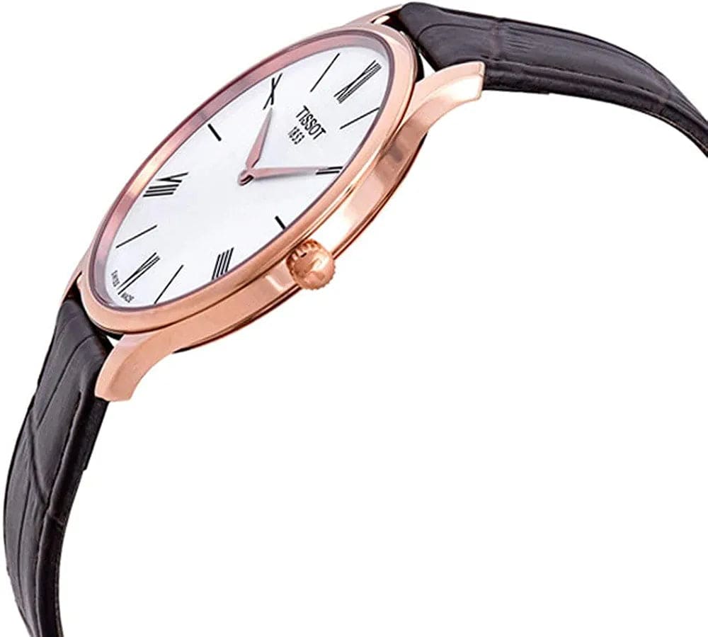 Mens Tradition 5.5 316L Stainless Steel Case Swiss Quartz Watch, Brown, Leather, 18 (T0634093601800)