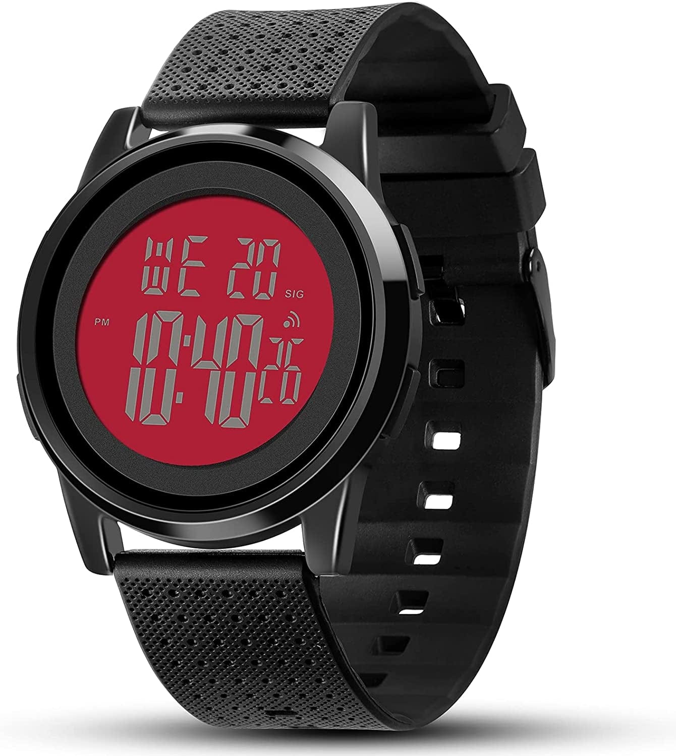 Mens Watch Ultra-Thin Digital Sports Watch Waterproof Stainless Steel Fashion Wrist Watch for Men Women Red Black