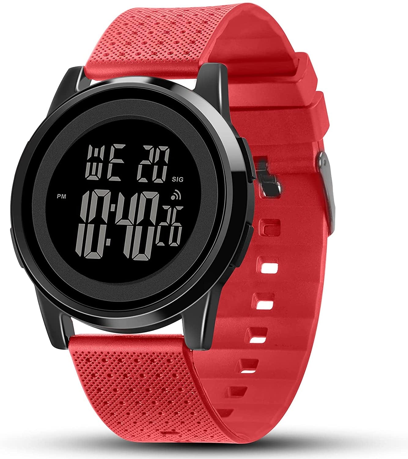 Mens Watch Ultra-Thin Digital Sports Watch Waterproof Stainless Steel Fashion Wrist Watch for Men Women Red