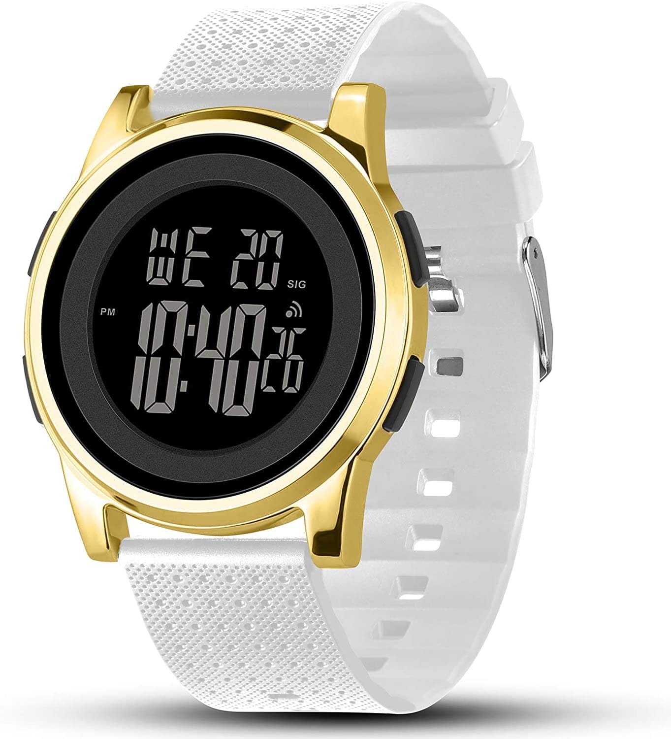 Mens Watch Ultra-Thin Digital Sports Watch Waterproof Stainless Steel Fashion Wrist Watch for Men Women Gold White