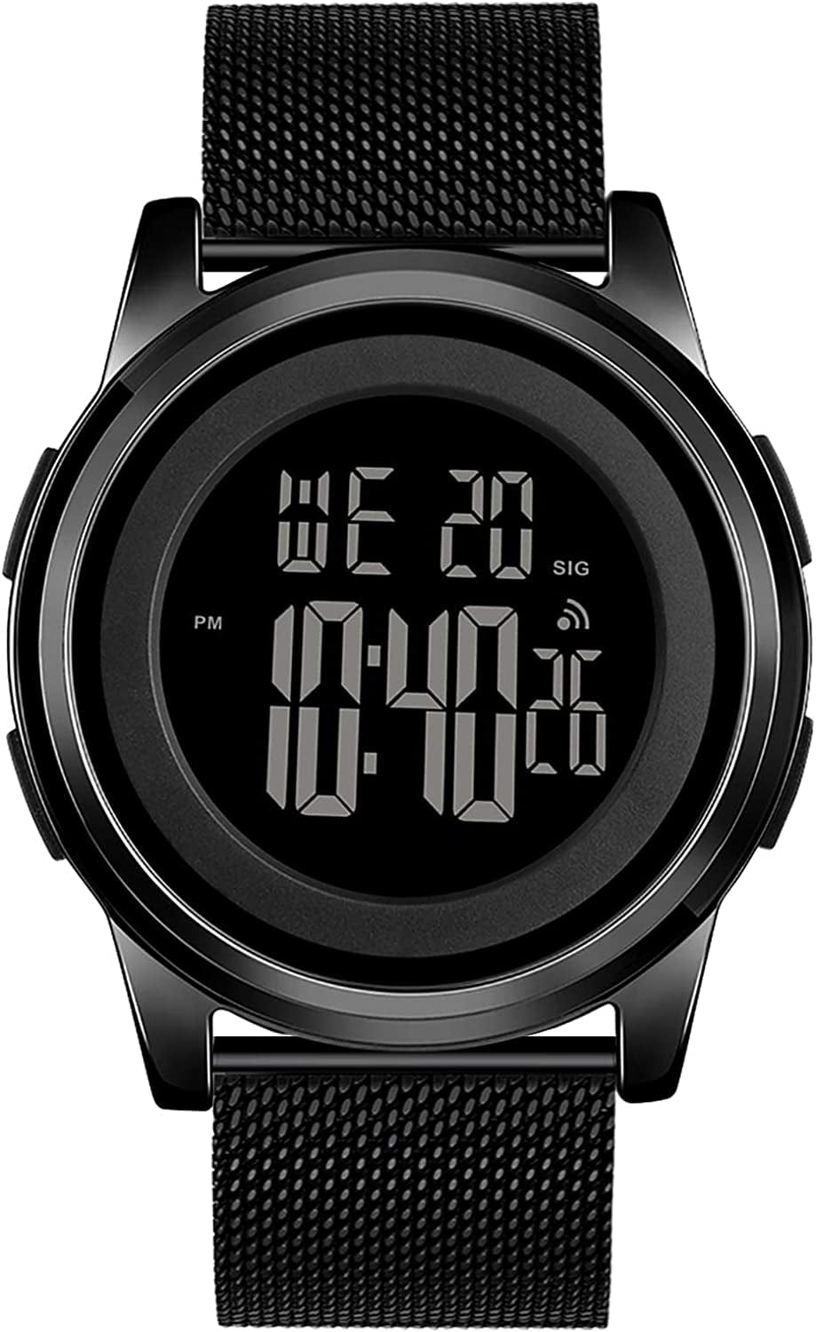 Mens Watch Ultra-Thin Digital Sports Watch Waterproof Stainless Steel Fashion Wrist Watch for Men Women Black Mesh Band