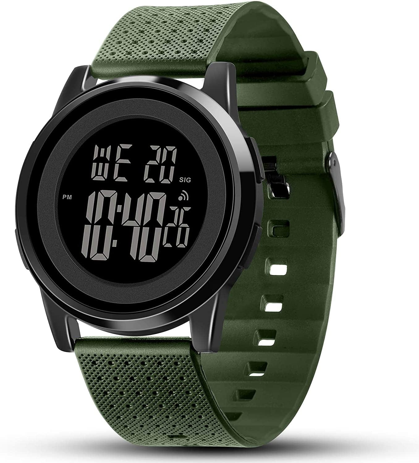 Mens Watch Ultra-Thin Digital Sports Watch Waterproof Stainless Steel Fashion Wrist Watch for Men Women Green