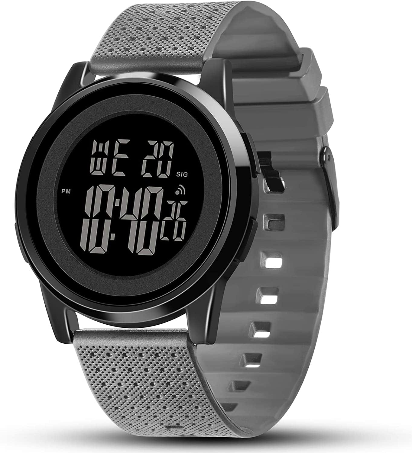 Mens Watch Ultra-Thin Digital Sports Watch Waterproof Stainless Steel Fashion Wrist Watch for Men Women Black Grey
