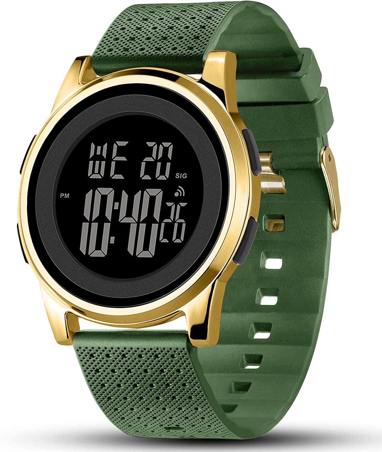 Mens Watch Ultra-Thin Digital Sports Watch Waterproof Stainless Steel Fashion Wrist Watch for Men Women Gold Green