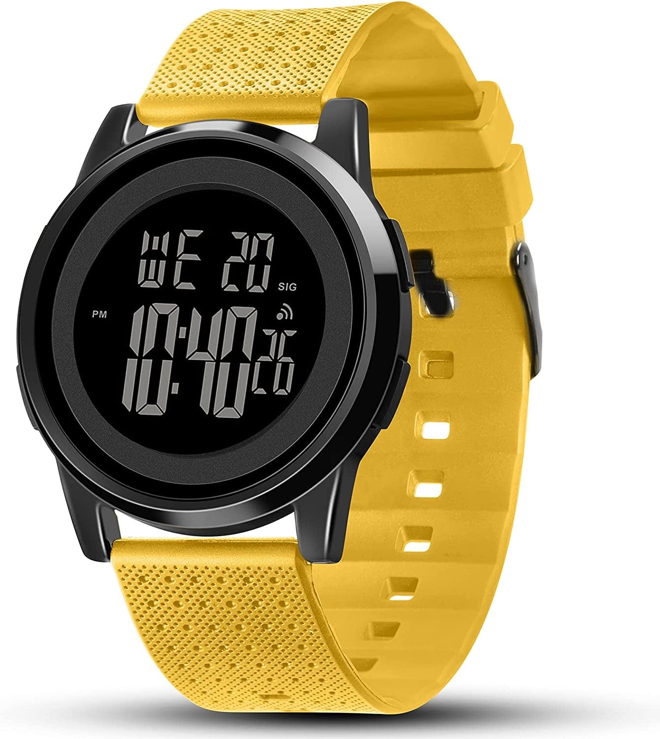 Mens Watch Ultra-Thin Digital Sports Watch Waterproof Stainless Steel Fashion Wrist Watch for Men Women Yellow