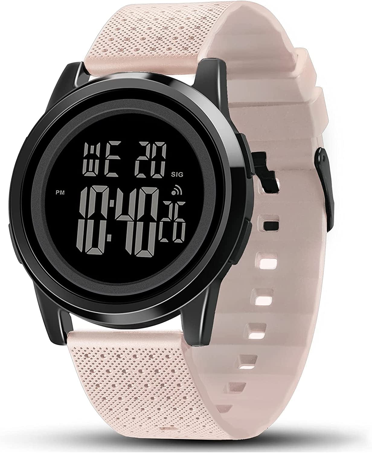 Mens Watch Ultra-Thin Digital Sports Watch Waterproof Stainless Steel Fashion Wrist Watch for Men Women Pink