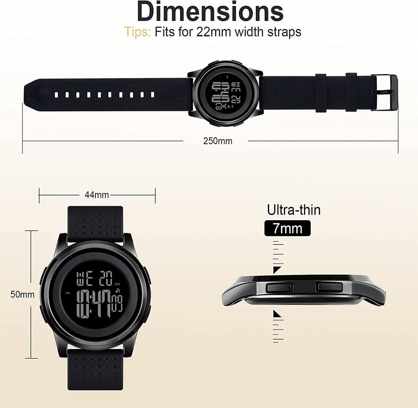 Mens Watch Ultra-Thin Digital Sports Watch Waterproof Stainless Steel Fashion Wrist Watch for Men Women