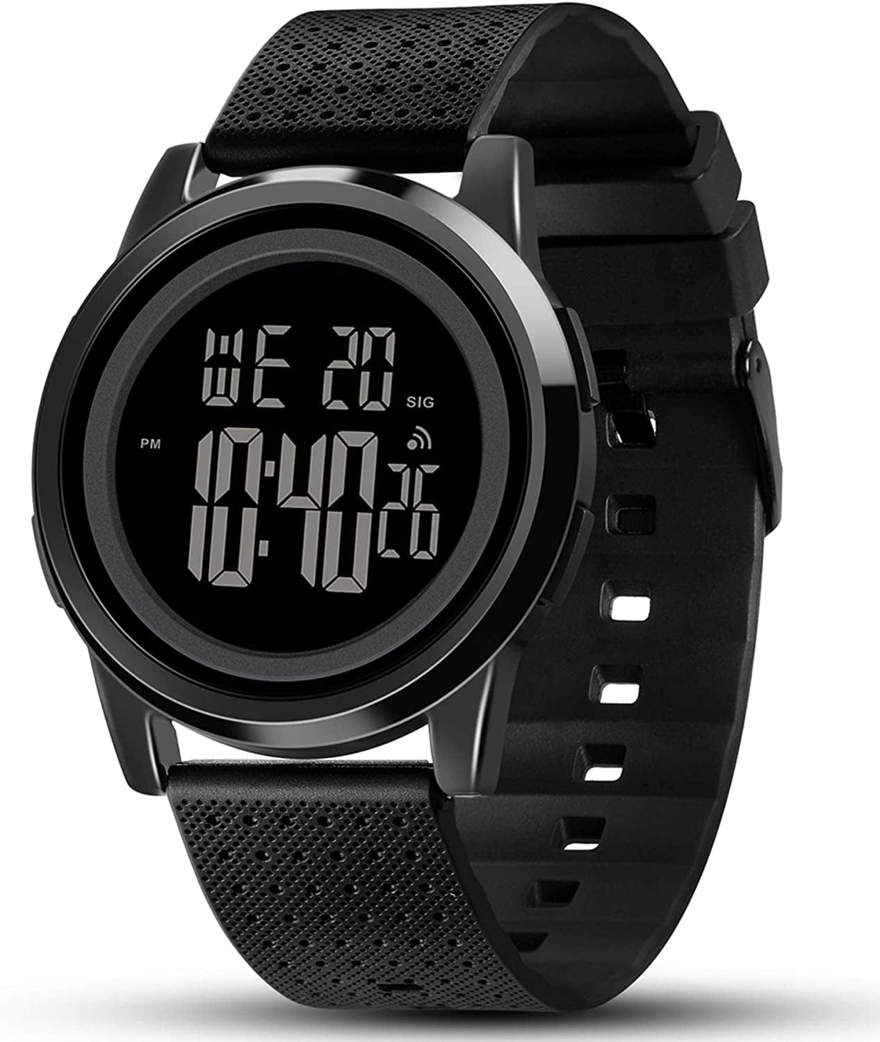 Mens Watch Ultra-Thin Digital Sports Watch Waterproof Stainless Steel Fashion Wrist Watch for Men Women Black