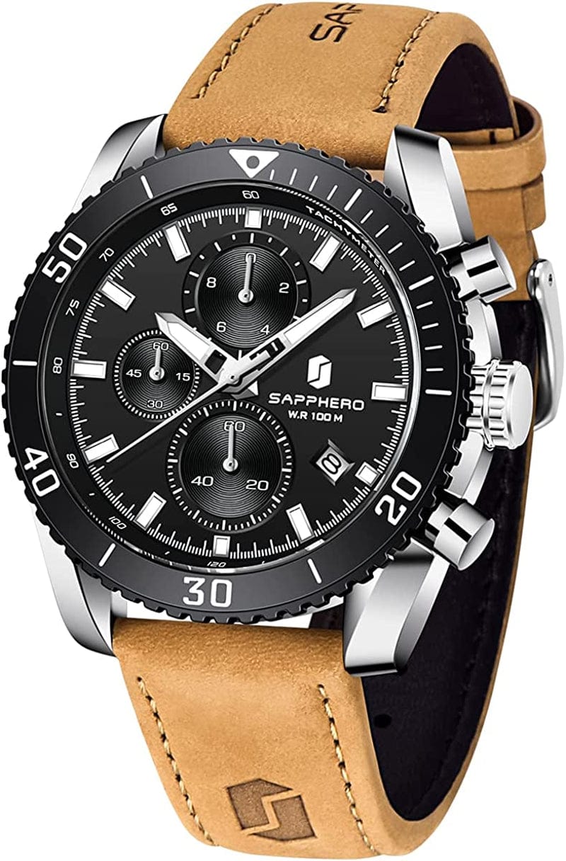 Mens Watches by BENYAR Chronograph Analog Quartz Movement Stylish Sports Designer Wrist Watch 30M Waterproof Elegant Gift Watch for Men Brown Silver Black