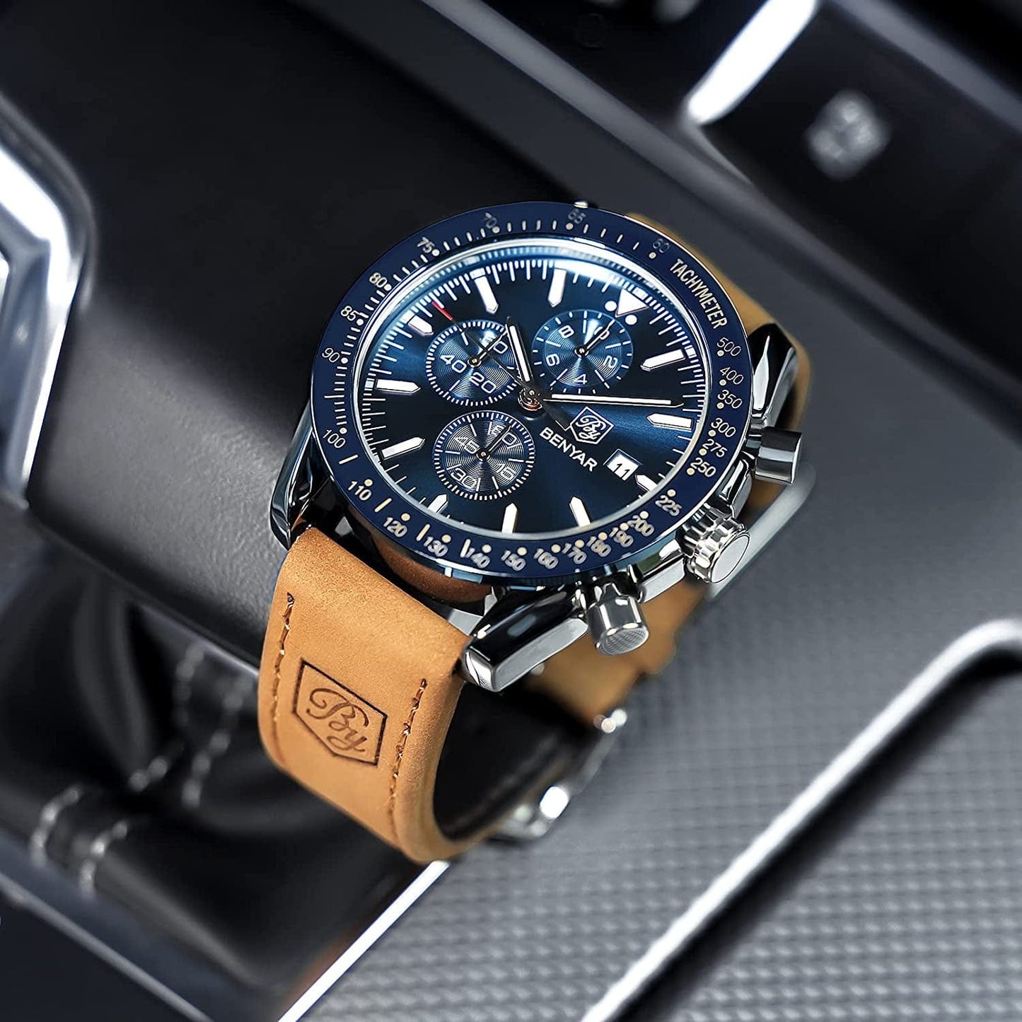 Mens Watches by BENYAR Chronograph Analog Quartz Movement Stylish Sports Designer Wrist Watch 30M Waterproof Elegant Gift Watch for Men