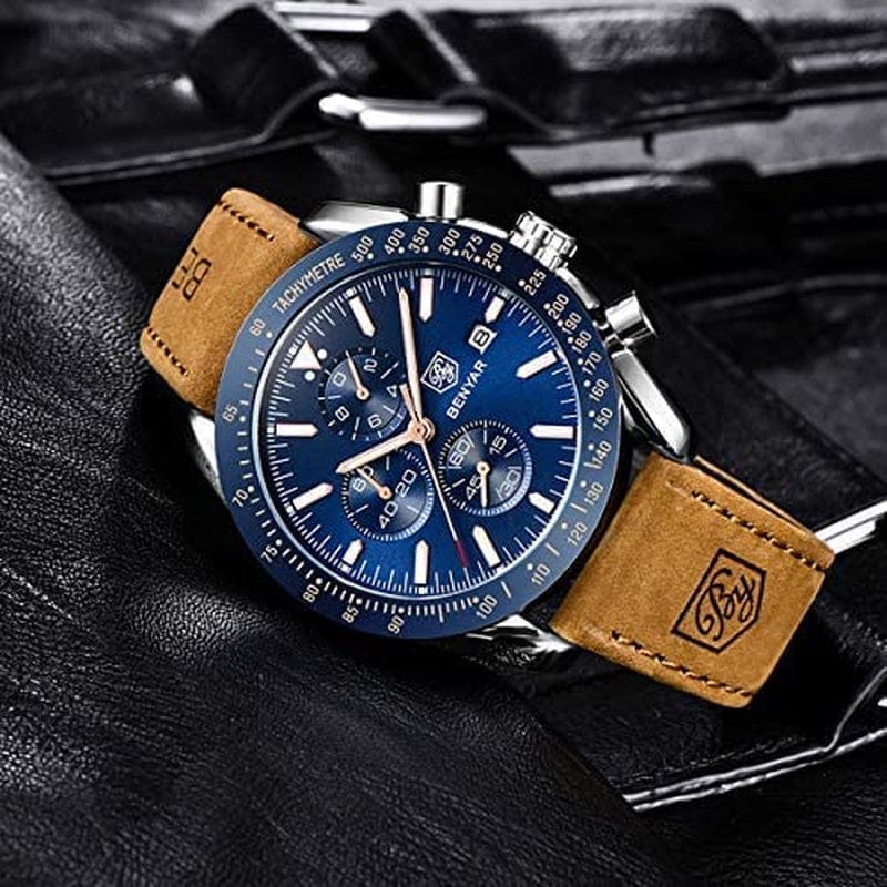 Mens Watches by BENYAR Chronograph Analog Quartz Movement Stylish Sports Designer Wrist Watch 30M Waterproof Elegant Gift Watch for Men
