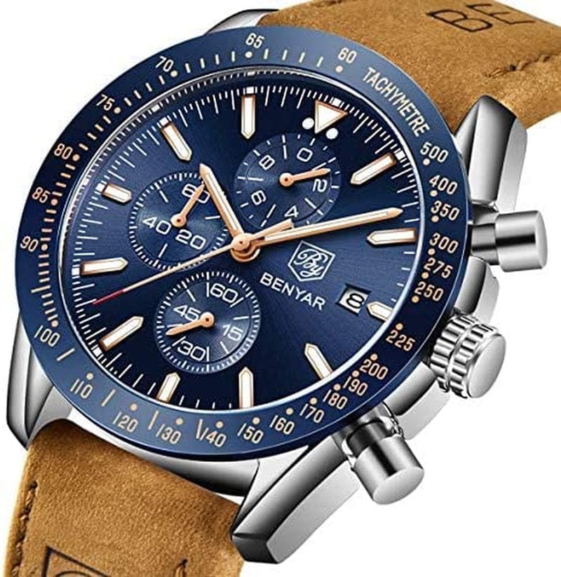 Mens Watches by BENYAR Chronograph Analog Quartz Movement Stylish Sports Designer Wrist Watch 30M Waterproof Elegant Gift Watch for Men