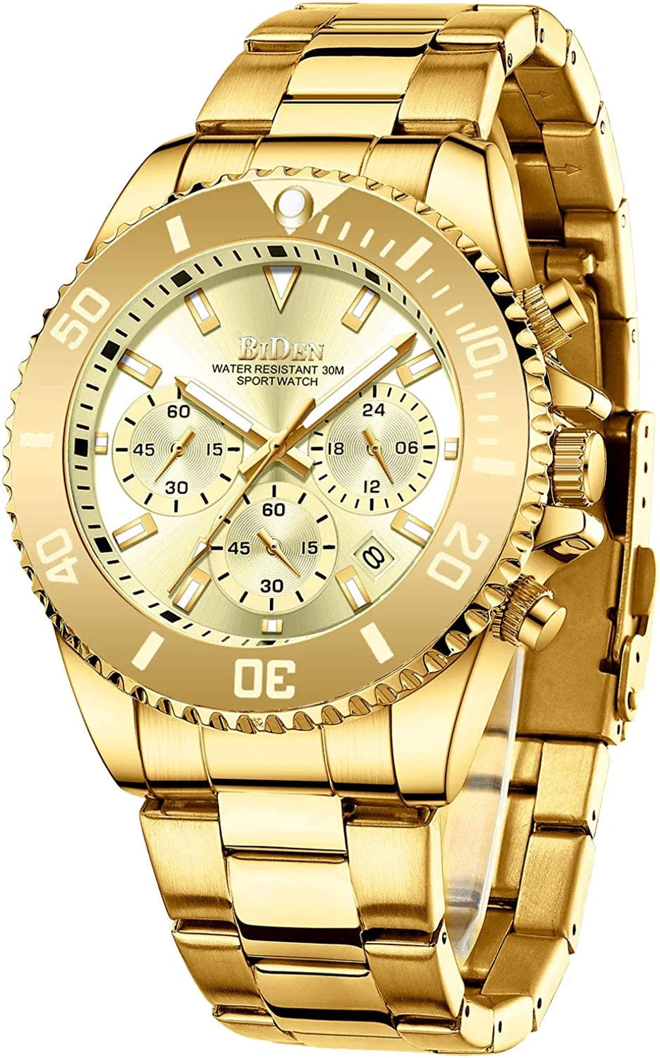 Mens Watches Chronograph Stainless Steel Waterproof Date Analog Quartz Watch Business Wrist Watches for Men black a