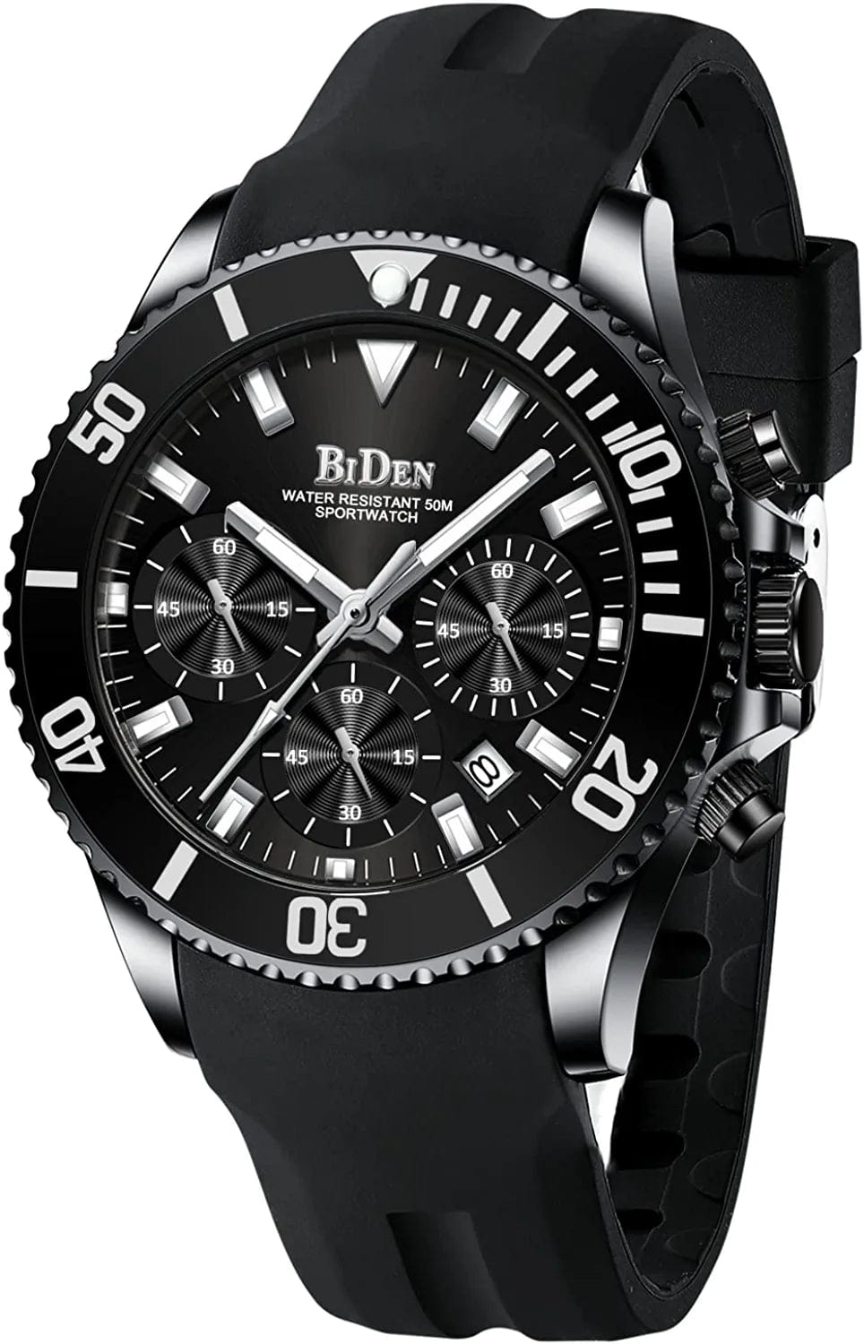 Mens Watches Chronograph Stainless Steel Waterproof Date Analog Quartz Watch Business Wrist Watches for Men Black-Silica gel 2