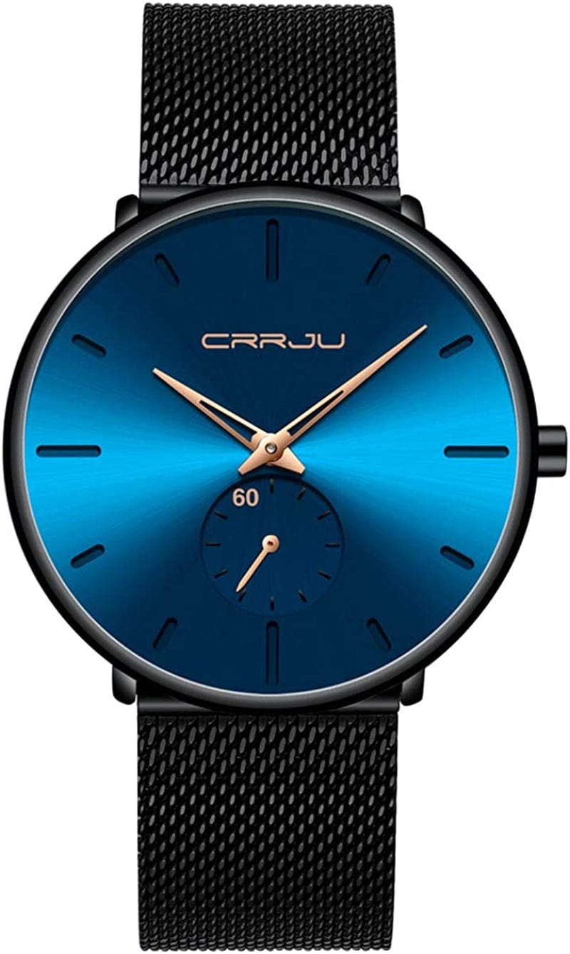 Mens Watches Ultra-Thin Minimalist Waterproof - Fashion Wrist Watch for Men Unisex Dress with Stainless Steel Mesh Band GOLD black