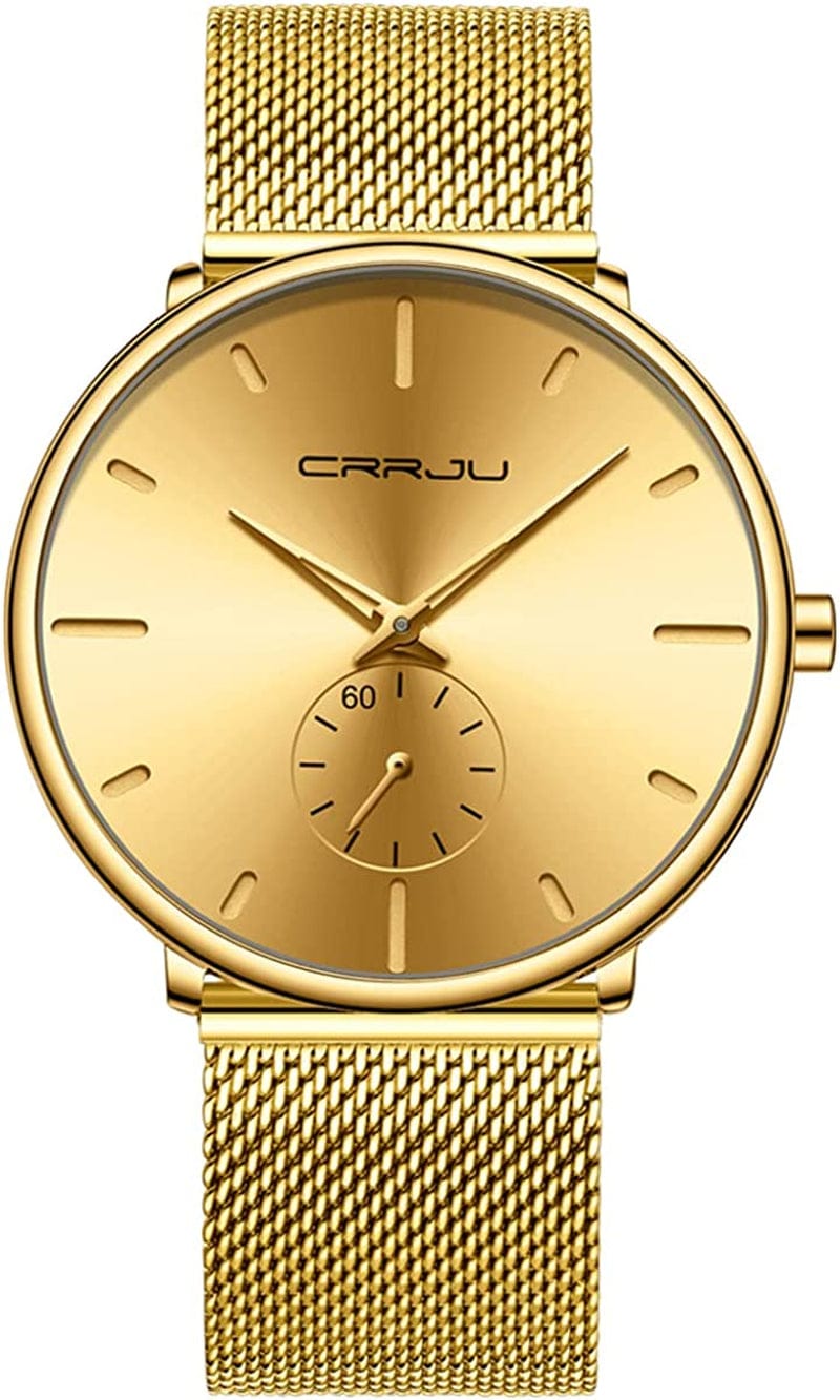 Mens Watches Ultra-Thin Minimalist Waterproof - Fashion Wrist Watch for Men Unisex Dress with Stainless Steel Mesh Band GOLD