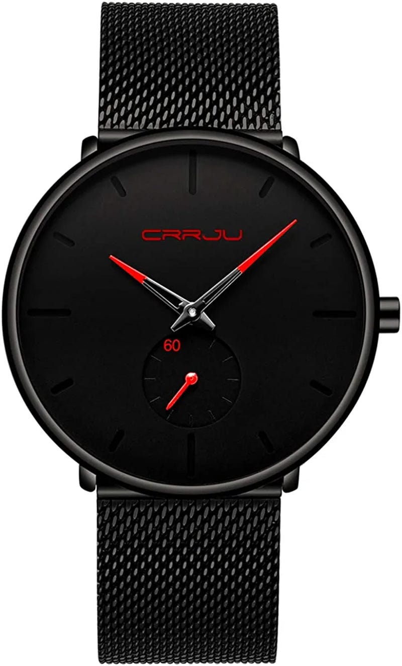 Mens Watches Ultra-Thin Minimalist Waterproof - Fashion Wrist Watch for Men Unisex Dress with Stainless Steel Mesh Band Red