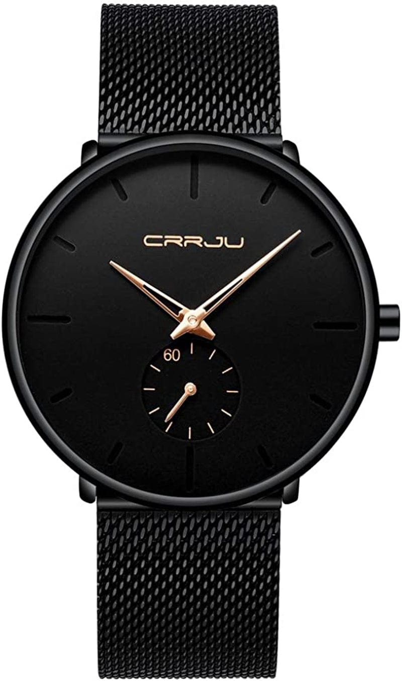 Mens Watches Ultra-Thin Minimalist Waterproof - Fashion Wrist Watch for Men Unisex Dress with Stainless Steel Mesh Band Rose Gold