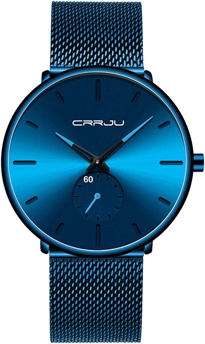 Mens Watches Ultra-Thin Minimalist Waterproof - Fashion Wrist Watch for Men Unisex Dress with Stainless Steel Mesh Band bright blue