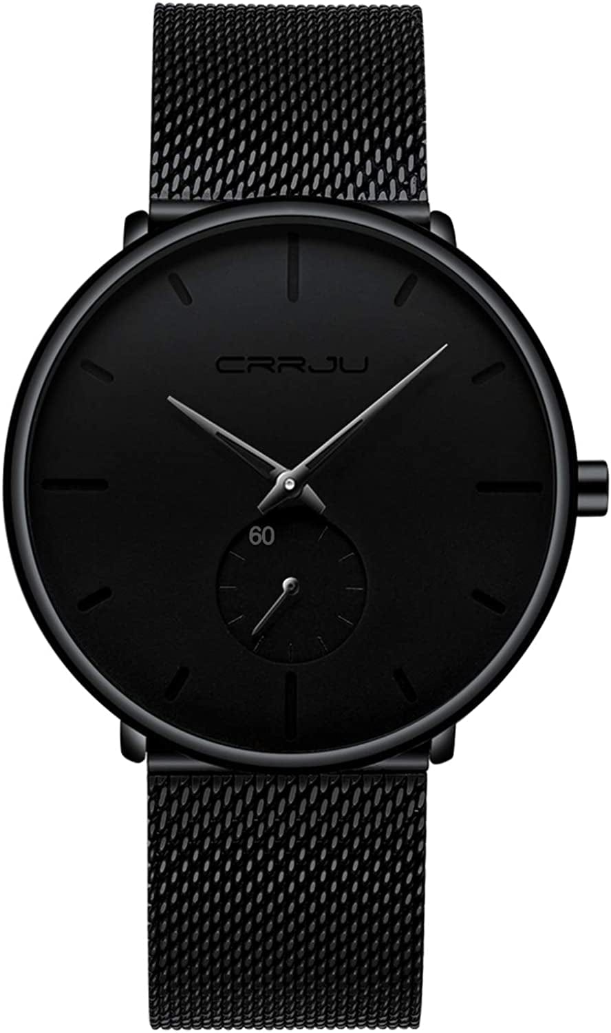 Mens Watches Ultra-Thin Minimalist Waterproof - Fashion Wrist Watch for Men Unisex Dress with Stainless Steel Mesh Band Black