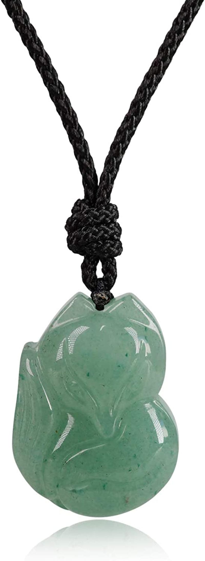 Mens Womens Stone Fox Pendant Necklace Green Aventurine