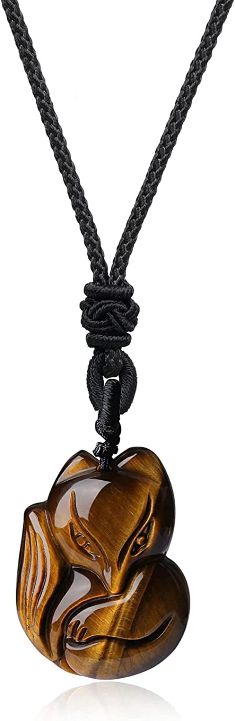 Mens Womens Stone Fox Pendant Necklace Tiger Eye A