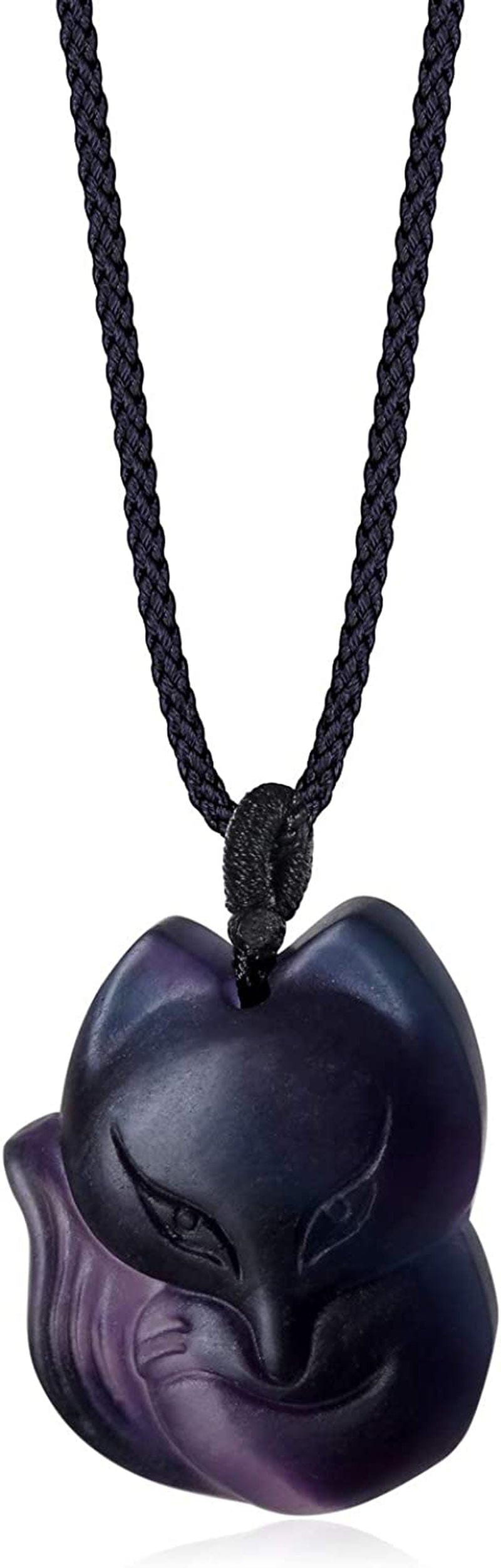Mens Womens Stone Fox Pendant Necklace Fluorite A
