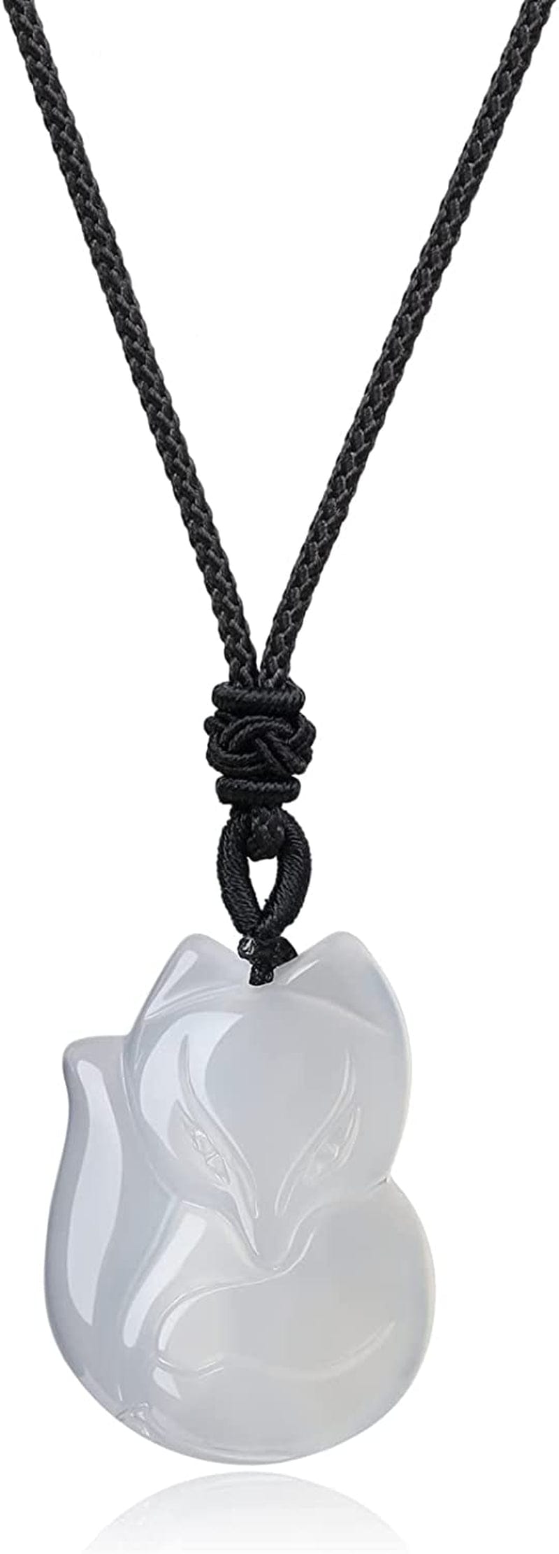 Mens Womens Stone Fox Pendant Necklace White Agate