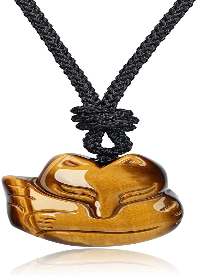 Mens Womens Stone Fox Pendant Necklace Tiger Eye B