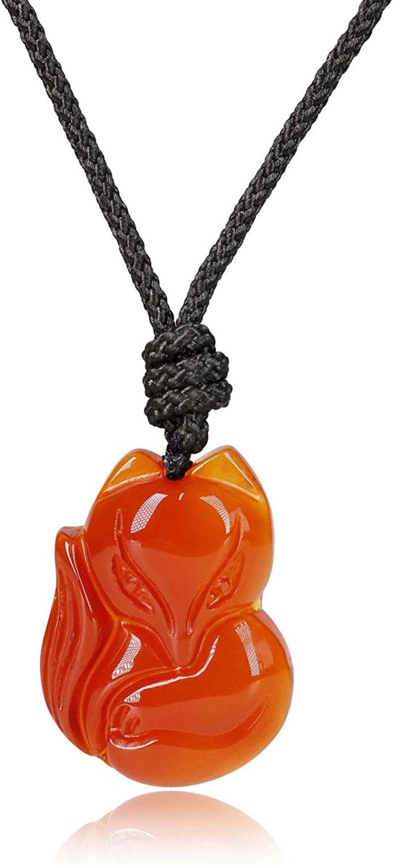 Mens Womens Stone Fox Pendant Necklace Red Agate