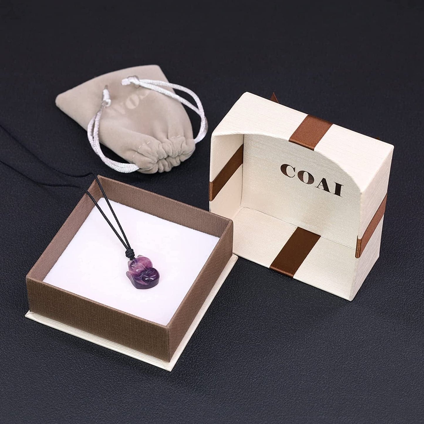 Mens Womens Stone Fox Pendant Necklace