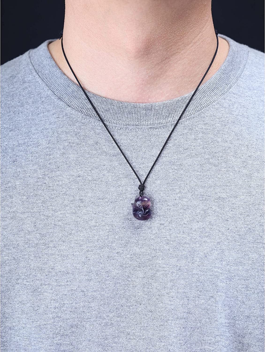 Mens Womens Stone Fox Pendant Necklace