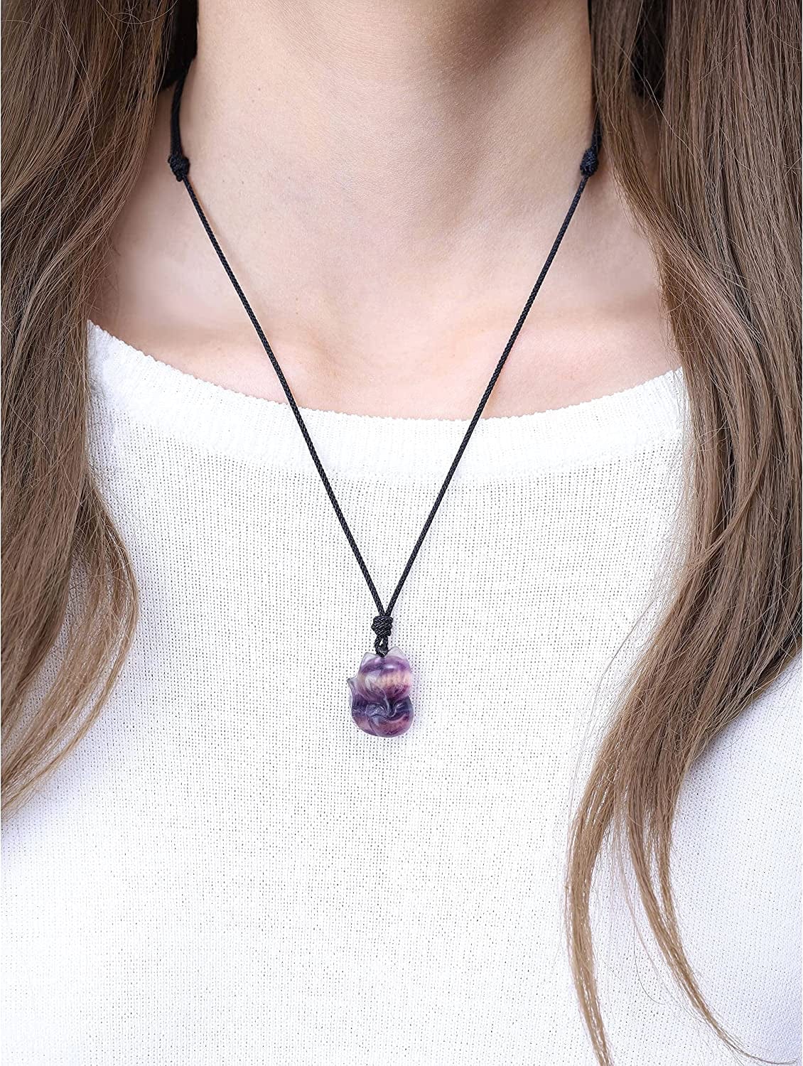 Mens Womens Stone Fox Pendant Necklace