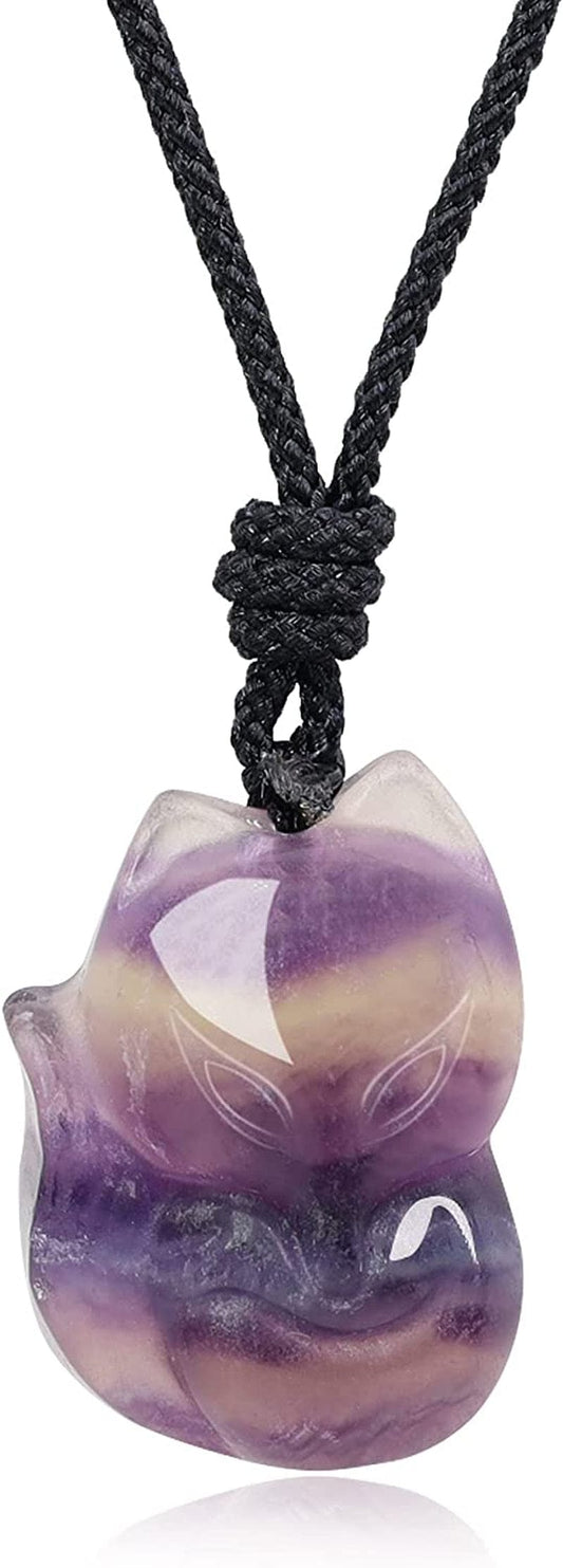 Mens Womens Stone Fox Pendant Necklace Fluorite B
